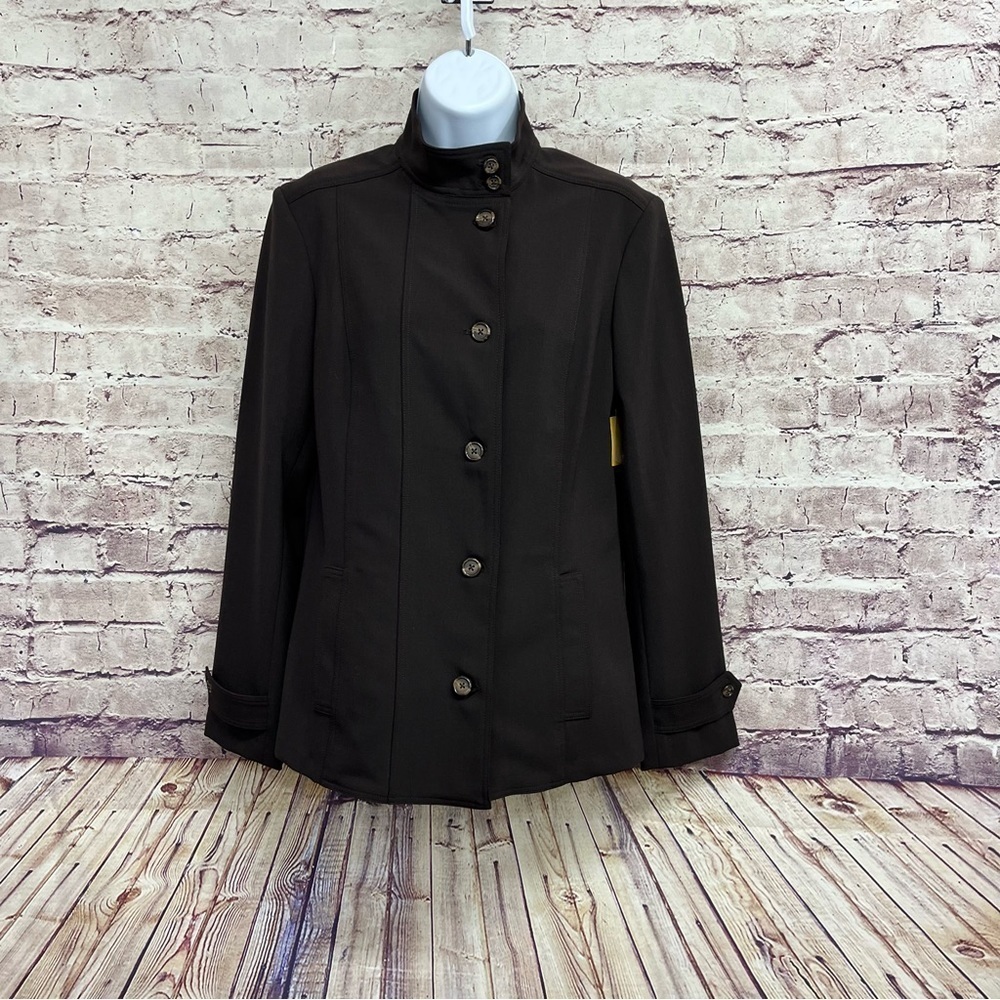 Areli Collection Brown Zipper Button Mock Neck Jacket